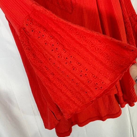 Free People Parisian Nights Top in vermillion with bell sleeves small - Picture 4 of 7